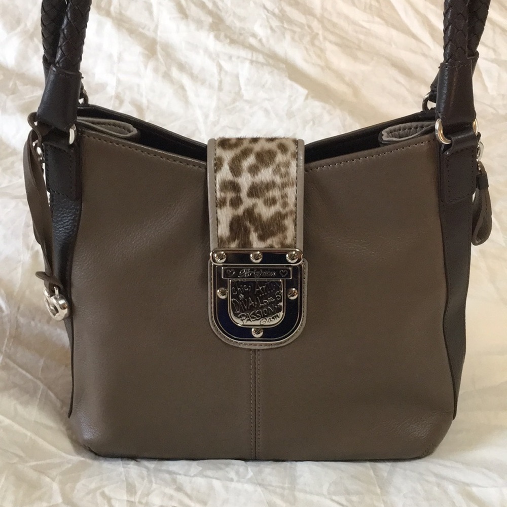 BRIGHTON | Leather Shoulder Bag With Leopard Print Calf Hair Detail
